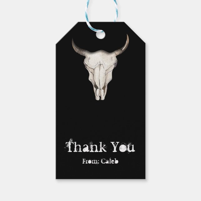 Rustikaler Boho Kuh Bull Horns Western Land Gefall Geschenkanhänger (Vorderseite)