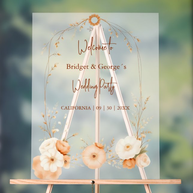 Rustikaler botanischer Herbst Rahmen Hochzeitsempf Acrylschild (Neutral)
