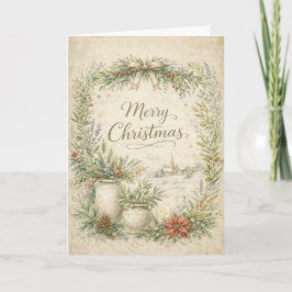 Rustikaler botanischer Kranz Frohe Weihnachten