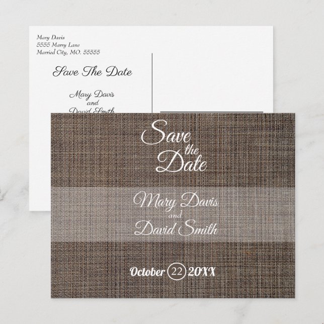 Rustikaler brauner Hintergrund Save the Date Postkarte (Vorne/Hinten)