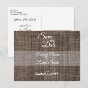 Rustikaler brauner Hintergrund Save the Date Postkarte