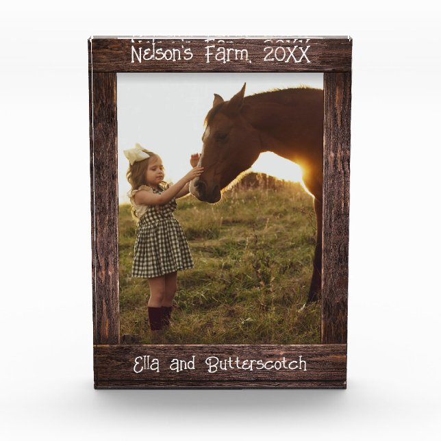Rustikaler brauner Holz-Text editierbarer Faux-Fot Fotoblock (Vorderseite)
