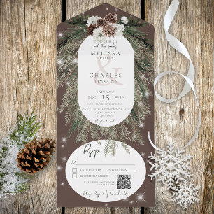 Rustikaler Brauner Pine Winter Sparkle QR All In One Einladung