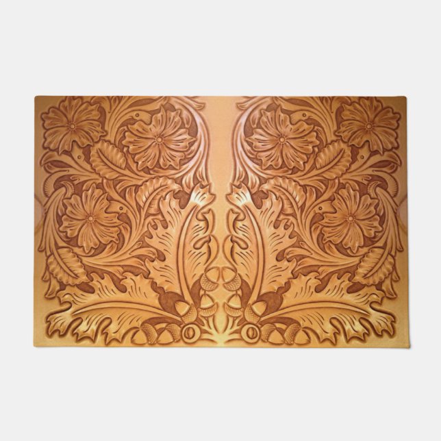 Rustikaler brauner Western-Country-Lederprint Fußmatte (Vorderseite)