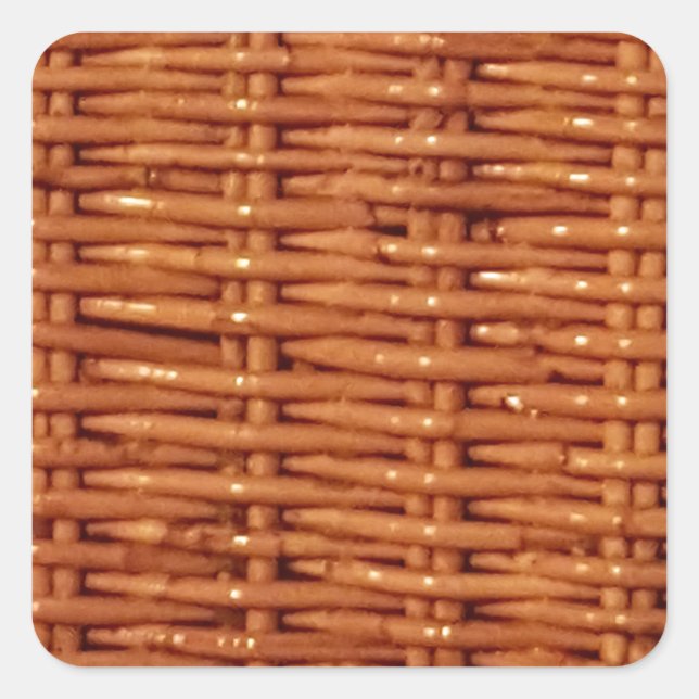 Rustikaler brauner Wicker Picnic Basket Country St Quadratischer Aufkleber (Vorderseite)