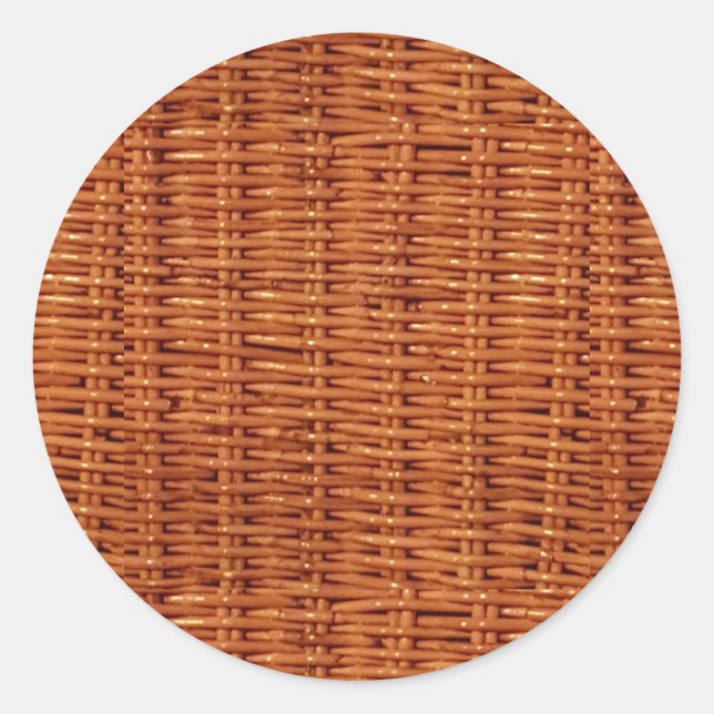 Rustikaler brauner Wicker Picnic Basket Country St Runder Aufkleber (Vorderseite)