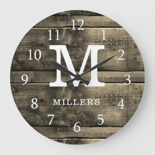 Rustikaler Braunholz Familienname Mit Monogramm Große Wanduhr