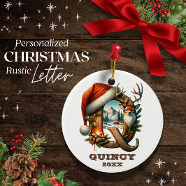 Rustikaler Brief Q Weihnachtsszene personalizable Keramik Ornament
