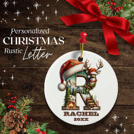 Rustikaler Brief R Weihnachtsbaum personalizable Keramik Ornament