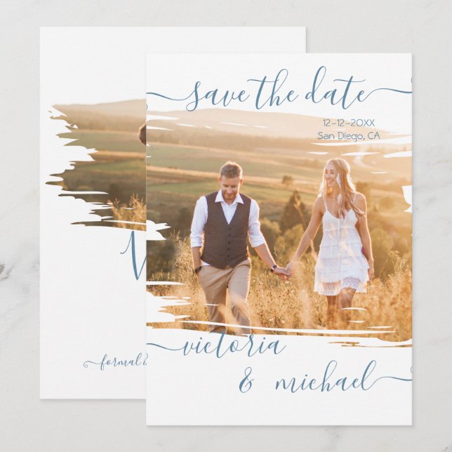 Rustikaler Brush Wedding Foto Save the Date Einladung (Vorne/Hinten)