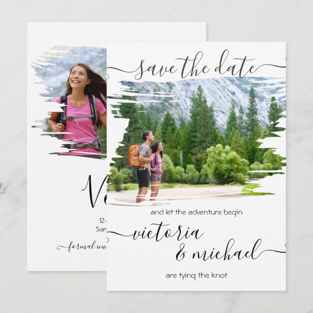Rustikaler Brush Wedding Foto Save the Date Einladung (Vorne/Hinten)