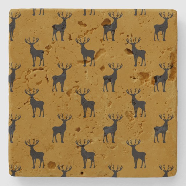 Rustikaler Buck Deer Muster Wildife Art Steinuntersetzer (Vorderseite)