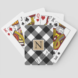 Rustikaler Buffalo Kariert Monogram Name Schwarz-w Spielkarten