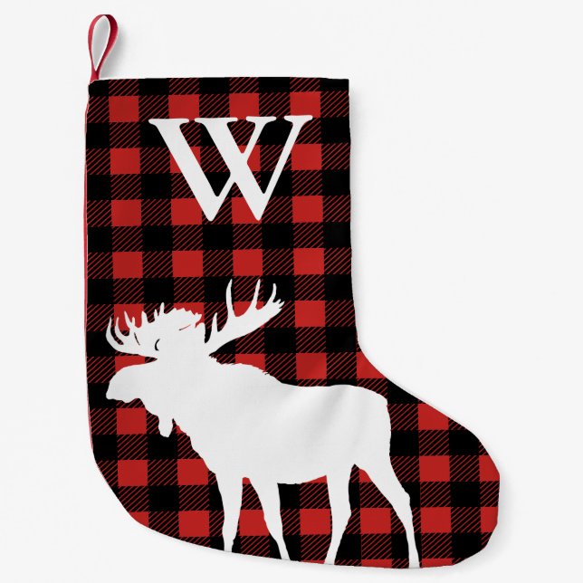 Rustikaler Buffalo Karo Kariert & Weißer Elch Kleiner Weihnachtsstrumpf (Vorderseite)