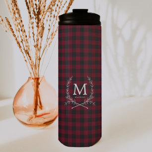 Rustikaler Büffel-Karo-Monogramm-Tartan Thermosbecher