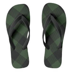 Rustikaler Büffel-Karo-Zelluloid-Grün-Schwarz Flip Flops