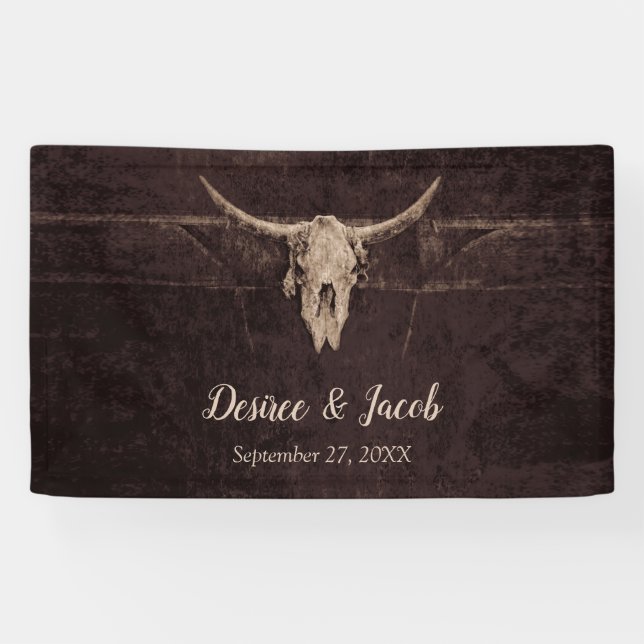 Rustikaler Bullskull Hochzeit Land Western Textur Banner (Horizontal)