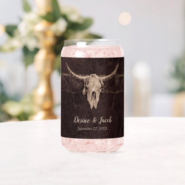 Rustikaler Bullskull Hochzeit Land Western Textur Dosenglas (Insitu (Hochzeit))