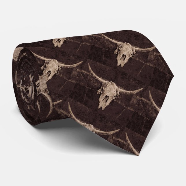 Rustikaler Bullskull Hochzeit Land Western Textur Krawatte (Gerollt)