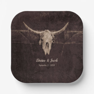 Rustikaler Bullskull Hochzeit Land Western Textur Pappteller