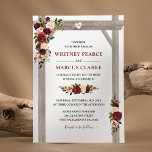Rustikaler Burgund Blush Boho Wedding Arch Einladung<br><div class="desc">Herbstliche Hochzeit im Herbst mit elegantem,  weißem Hintergrund,  der in jede Farbe verändert werden kann,  stilvoller Bordeaux,  Marsala Rot & Blau mit Blumenmotiven auf einem rustikalen hölzernen Hochzeitsbogen,  einem geschnitzten Herz mit den Paarinitialen und einer modernen Einladungsvorlage.</div>