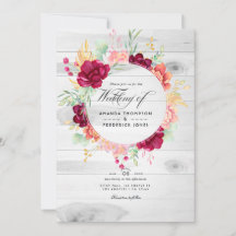 Rustikaler Burgund-Blush-Floral QR-Code Hochzeit