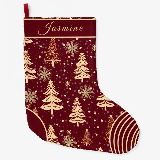 Rustikaler Burgund & Gold Weihnachten Strumpf Großer Weihnachtsstrumpf (Vorderseite)