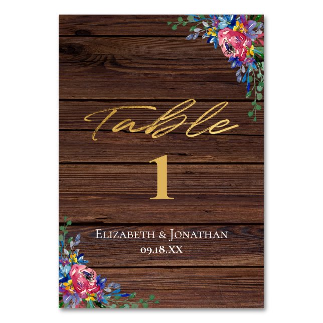 Rustikaler Burgunder Navy Gold Empfang Tischnummer (Vorderseite)