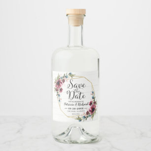 Rustikaler burgunderfarbener Blumenhochzeit-Speich Alkoholflaschenetikett