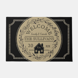 Rustikaler Burlap   Black Wreath House WELCOME Nam Fußmatte