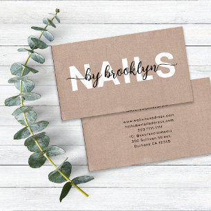 Rustikaler Burlap-Foto Typografie Nail Artist Visitenkarte