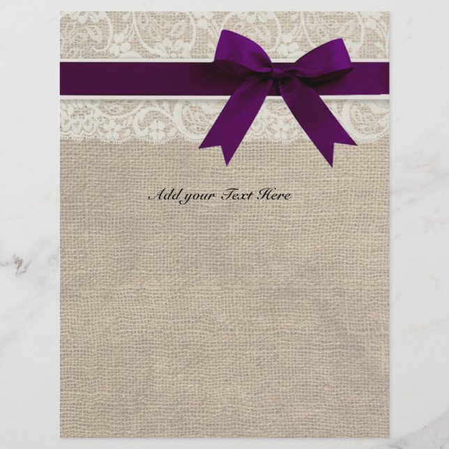 Rustikaler Burlap Lace Plane Ribbon Letterhead (Vorderseite)