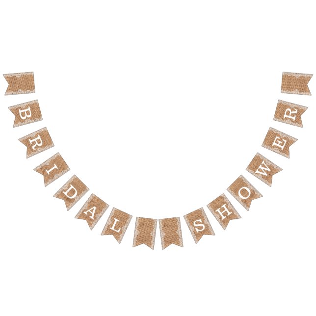 Rustikaler Burlap Sack mit weißer Spitze. Brautpar Wimpelkette (Alle)