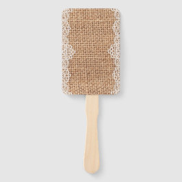 Rustikaler Burlap Sack mit weißer Spitze. Fächer