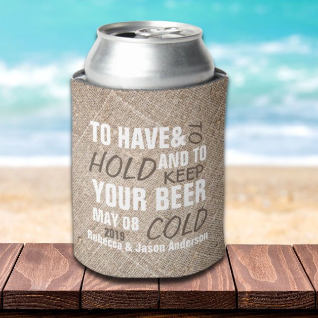 rustikaler Burlap Western Hochzeitsvorteil Dosenkühler (rustic burlap western country wedding favor can cooler)