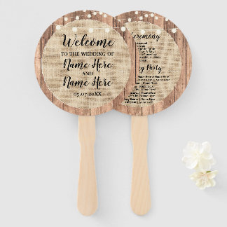 Rustikaler Burlap Wood Lights Hochzeitsprogramm Fa Fächer