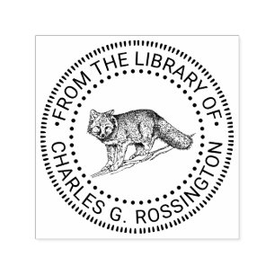 Rustikaler buschiger Fuchs Bibliotheksbuchname Permastempel