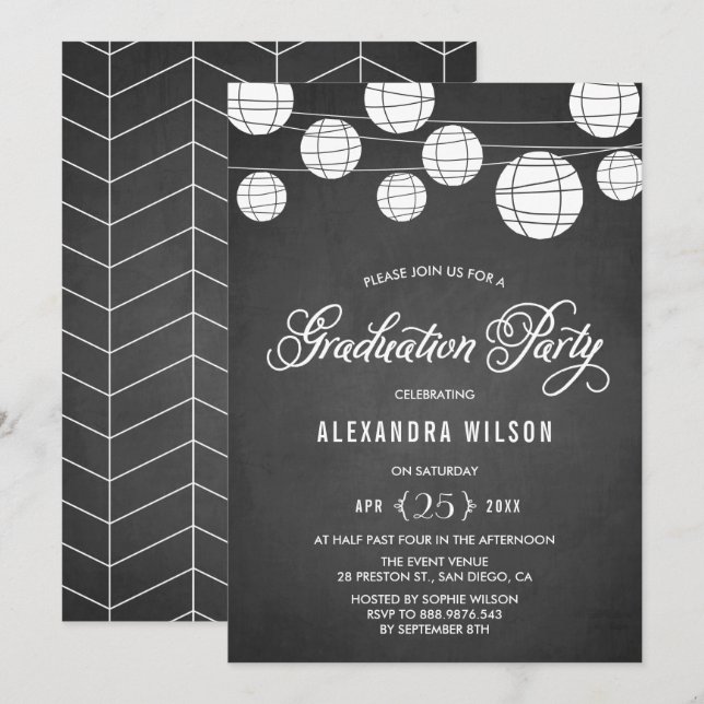 Rustikaler Chalkboard Hanging Lanterns Abschluss Einladung (Vorne/Hinten)