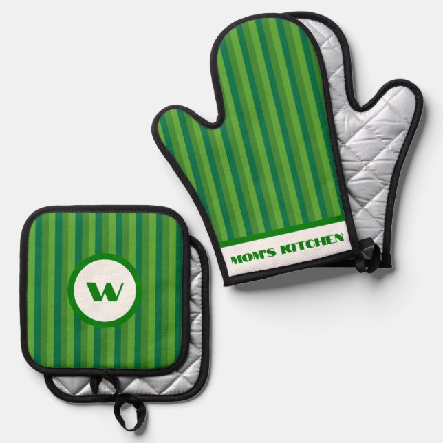 Rustikaler Charm Grünstreifen Ofenhandschuh & Topflappen-Set (Vorderseite/Rückseite)