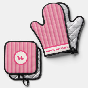 Rustikaler Charm Rosa Streifen Ofenhandschuh & Topflappen-Set