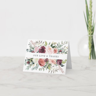 Rustikaler Charme Burgund Blush Pink Blues Hochzei Dankeskarte