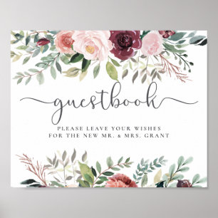 Rustikaler Charme Burgund Blush Pink Blues Hochzei Poster