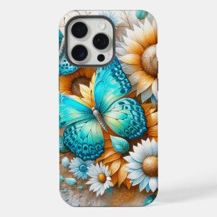 Rustikaler Charme: Schmetterling und Daisy iPhone 15 Pro Max Hülle