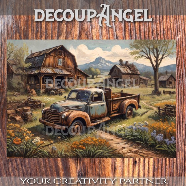 Rustikaler Charme: Vintager Lieferwagen & Bauernho Seidenpapier (Von Creator hochgeladen)