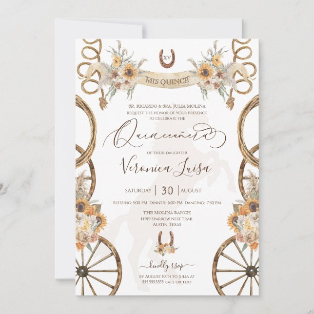 Rustikaler Charro Floral Boho Country Quinceanera  Einladung (Vorderseite)
