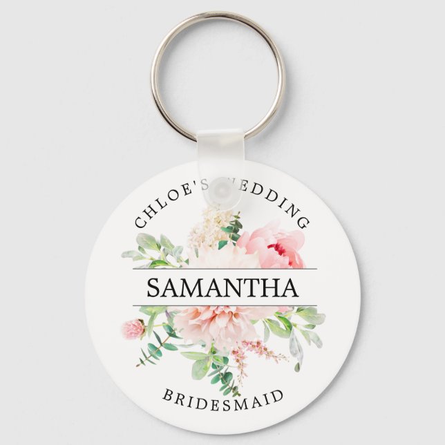 Rustikaler Chic Blush Pink Peony Personalisiert Schlüsselanhänger (Vorderseite)