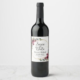 Rustikaler Chic Burgund Blues Hochzeit speichern d Weinetikett