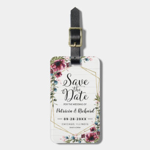Rustikaler Chic Burgundy Floral Save the Date Gepäckanhänger