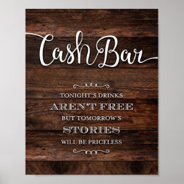 Rustikaler Chic CASH BAR Party signieren Poster
