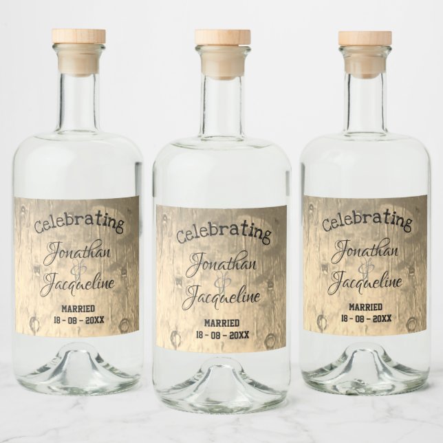 Rustikaler Chic Custom Wedding Liquor Flaschen Lab Alkoholflaschenetikett (Flaschen)